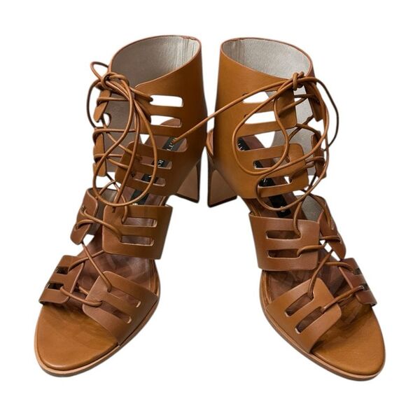 MATT BERNSON Tan Oiled Leather Miro Gladiator Heels Dustbag Size 10 NIB - Picture 3 of 6